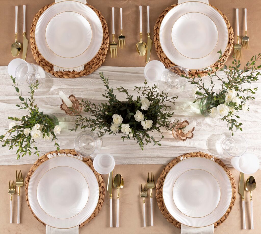 Glass Plates 7 in & 10 in Combo Pearl/Gold Rim - 24 Count - The Closeout Connection