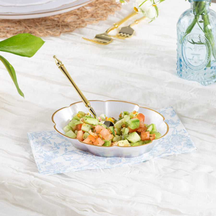 Petal Collection Pearl/Gold Rim 7 oz Oval Bowls - The Closeout Connection