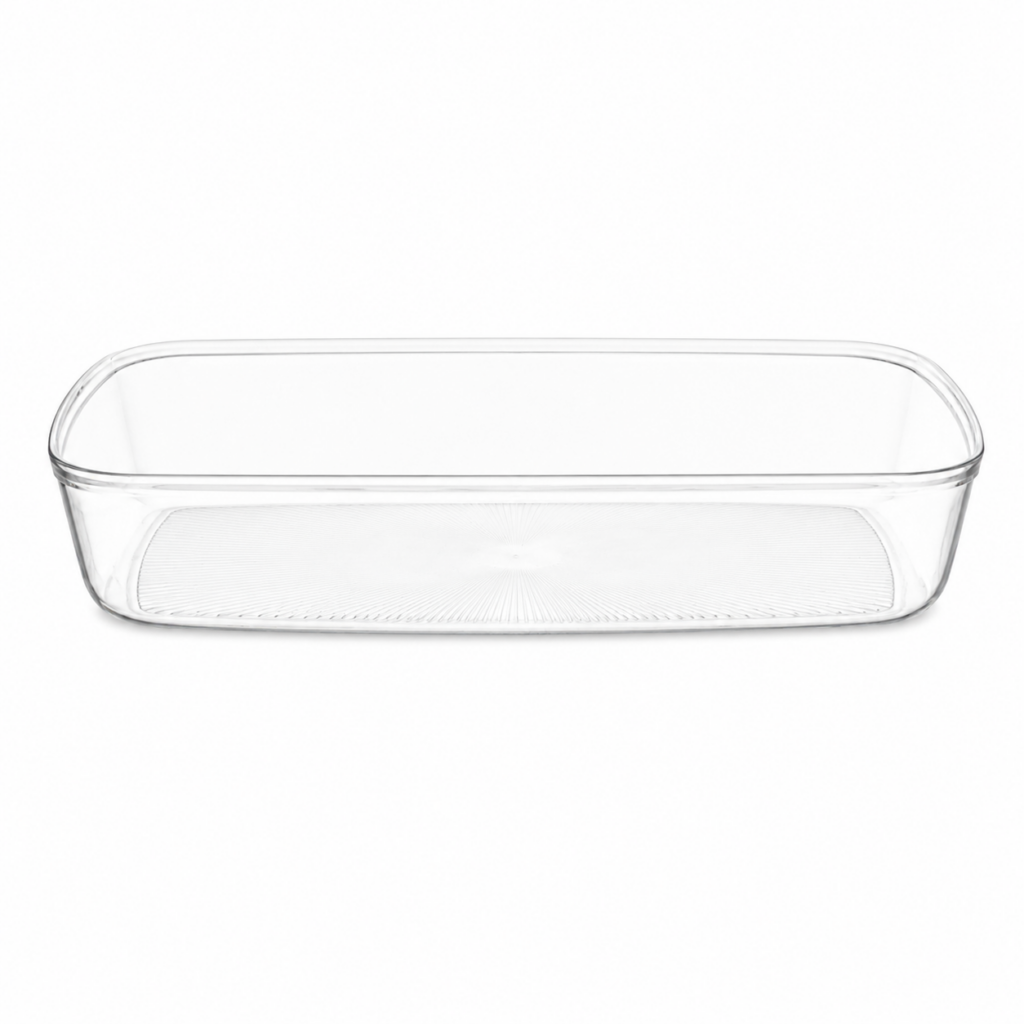 Clear deep rectangular plastic serving tray, 52 oz 7 x 10 inch#Type_52 oz Tray 7" x 10"