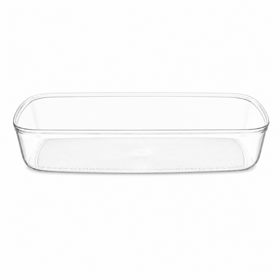Clear deep rectangular plastic serving tray, 52 oz 7 x 10 inch