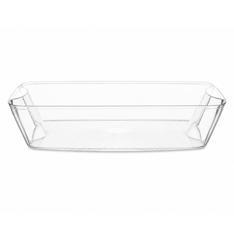 Clear deep rectangular plastic serving tray, 107 oz 8.5 x 12.25 inch