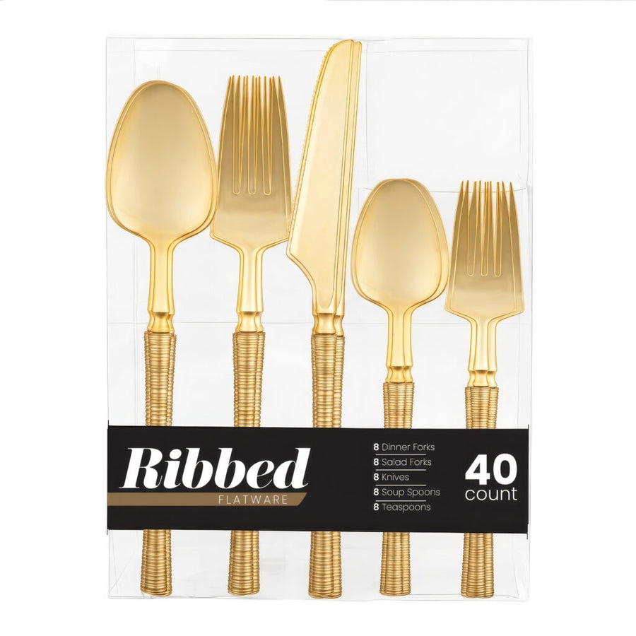 Gold ribbed plastic flatware combo set, 40 count