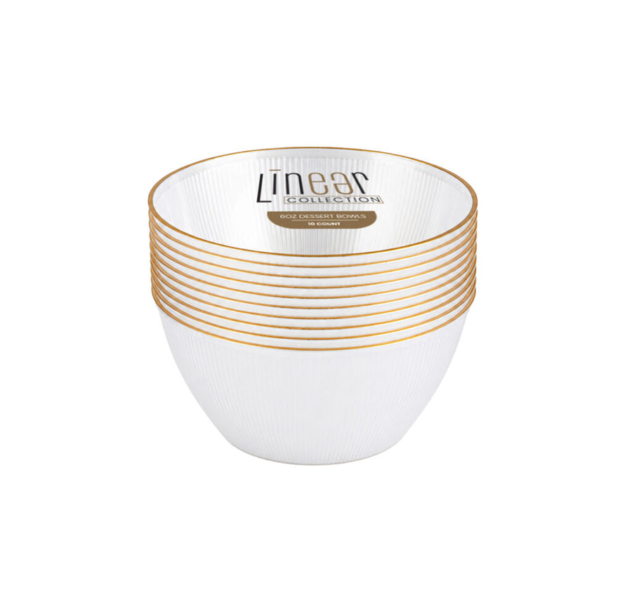 Linear Collection pearl 6 oz bowls with gold rim, 10 count