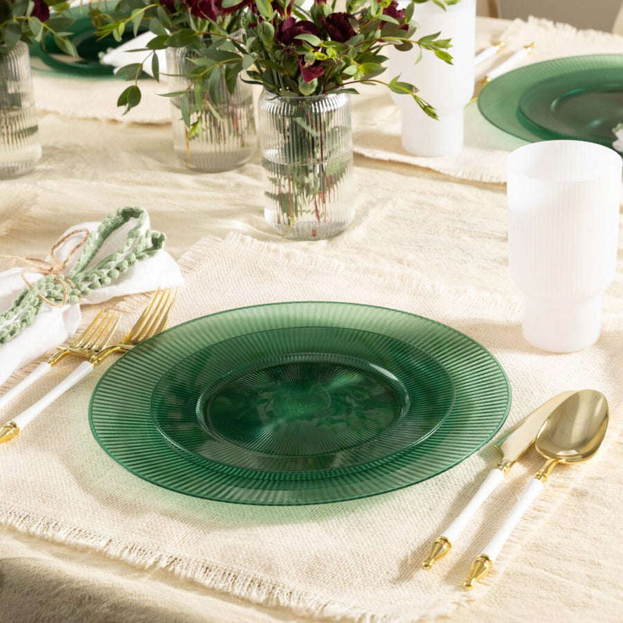 Linear Collection emerald green plates on a set table