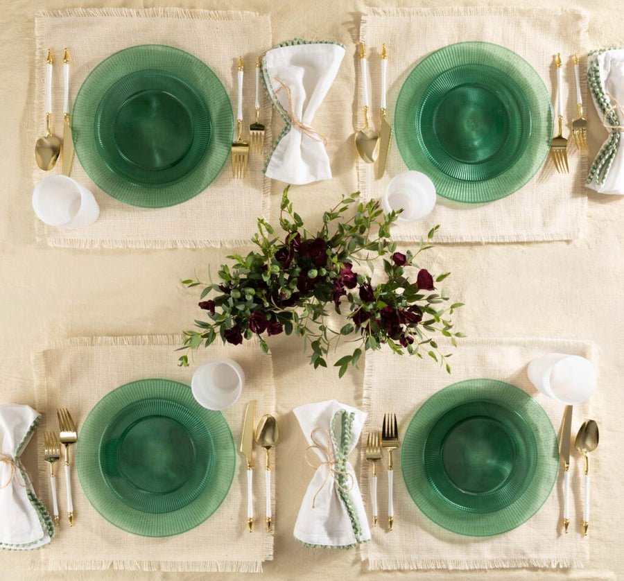 Linear Collection emerald green plates, table set from above