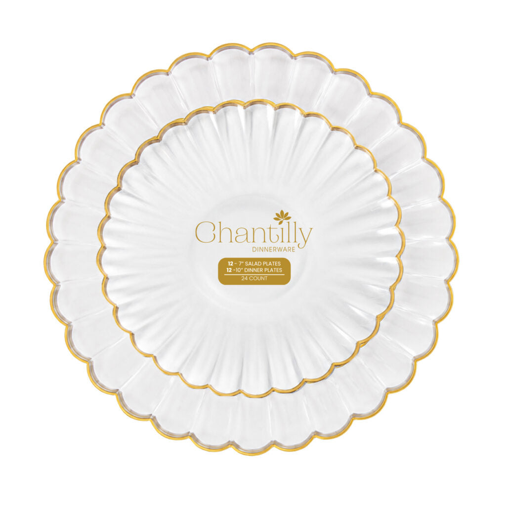 Chantilly Collection clear scalloped plates with gold rim, 7 and 10 inch combo pack#Color_Clear-Gold