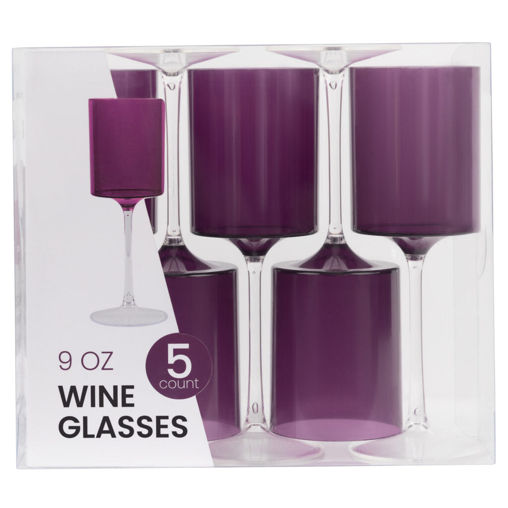 Purple/Clear Two-Tone 9oz Wine Glass - 5 Count