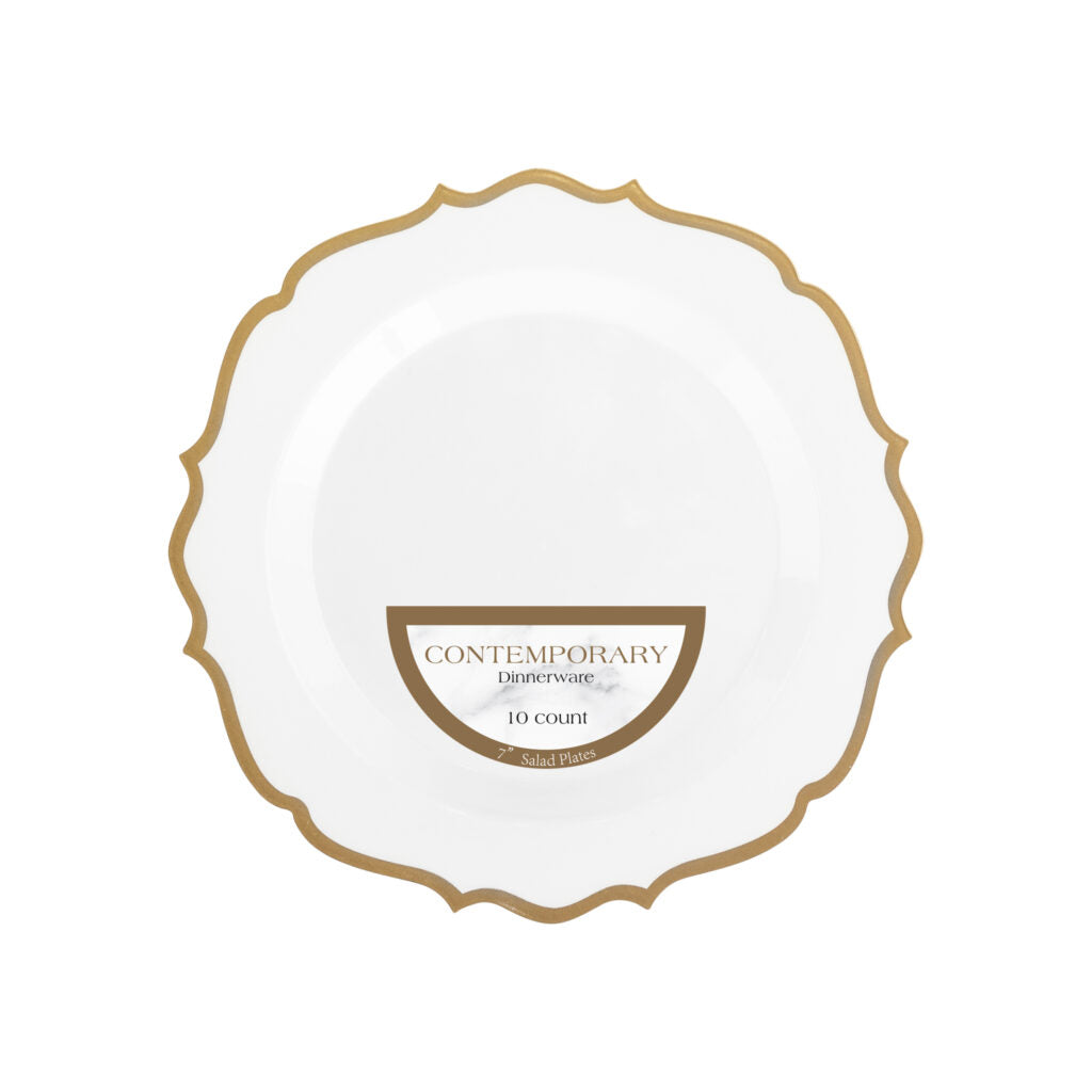 Gold & White Plates - 10 Count