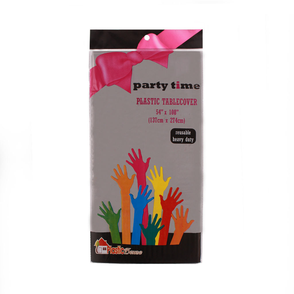 Plastic Table Cover in Silver by Party Time - The Closeout Connection