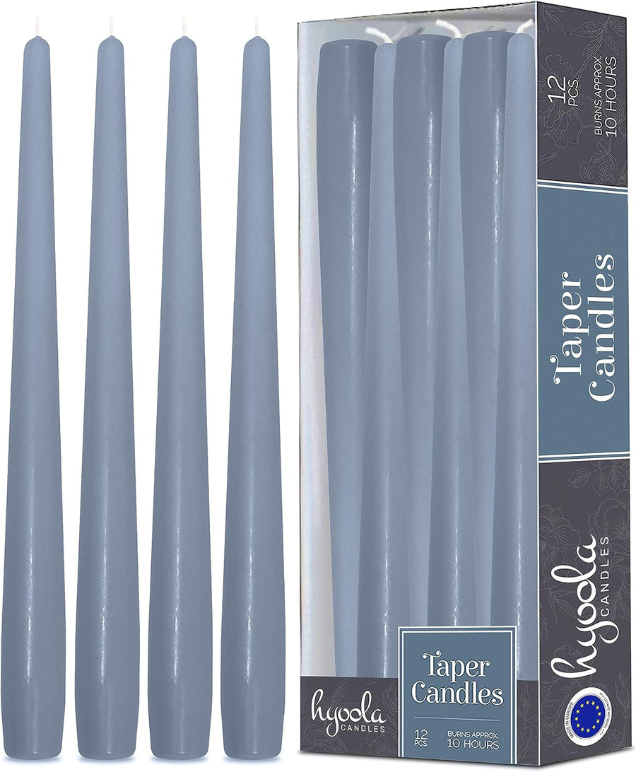 Hyoola Taper Candles 10 Inch 12 Pack, Grey Blue - The Closeout Connection