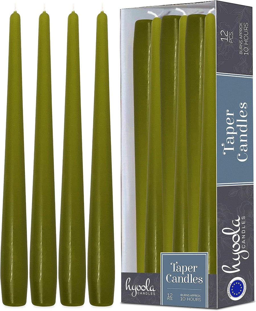 Hyoola Taper Candles 10 Inch 12 Pack, Olive Green - The Closeout Connection