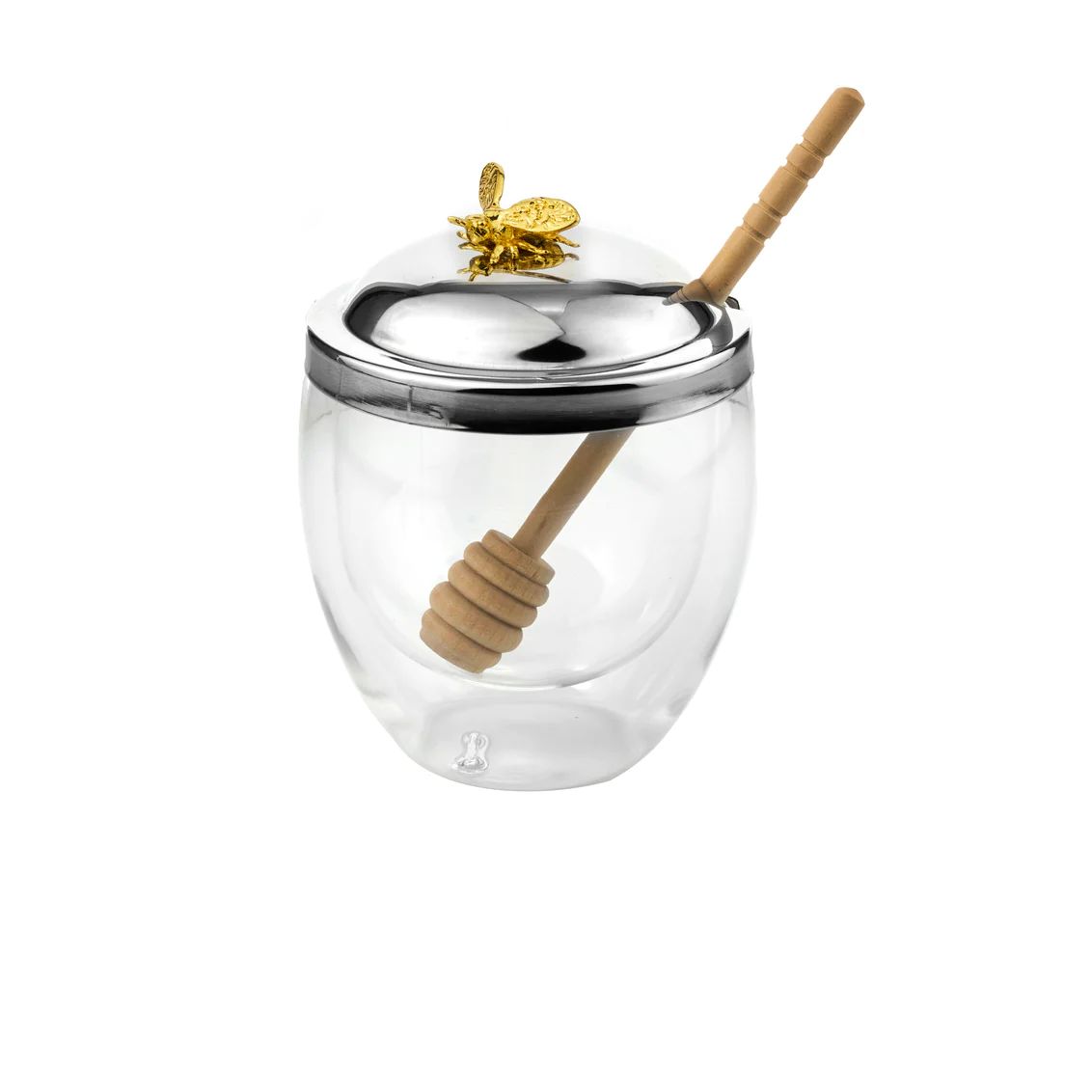 Bee Double Walled Glass Honey Jar with Dipper - The Closeout Connection