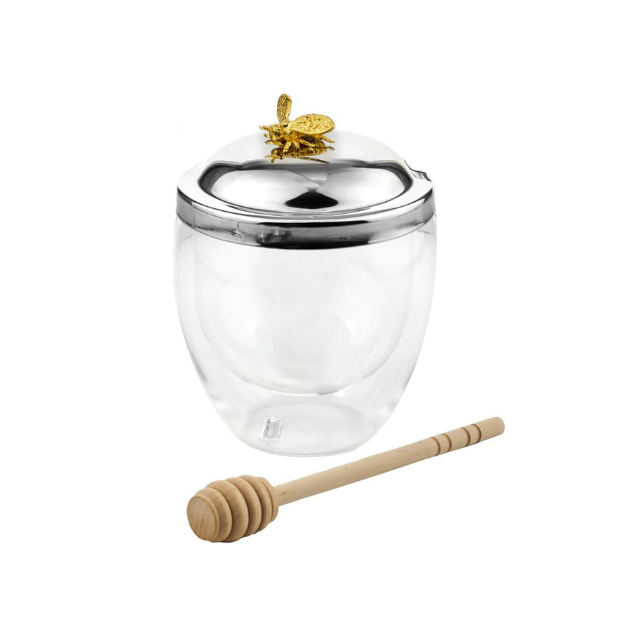 Bee Double Walled Glass Honey Jar with Dipper - The Closeout Connection