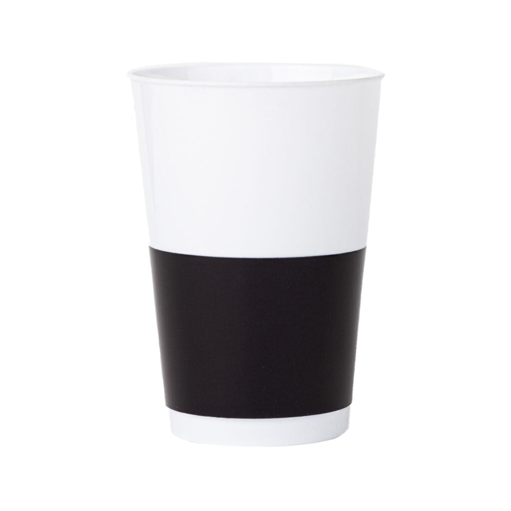 White with Black Band Plastic Round Tumblers- 10 Count
