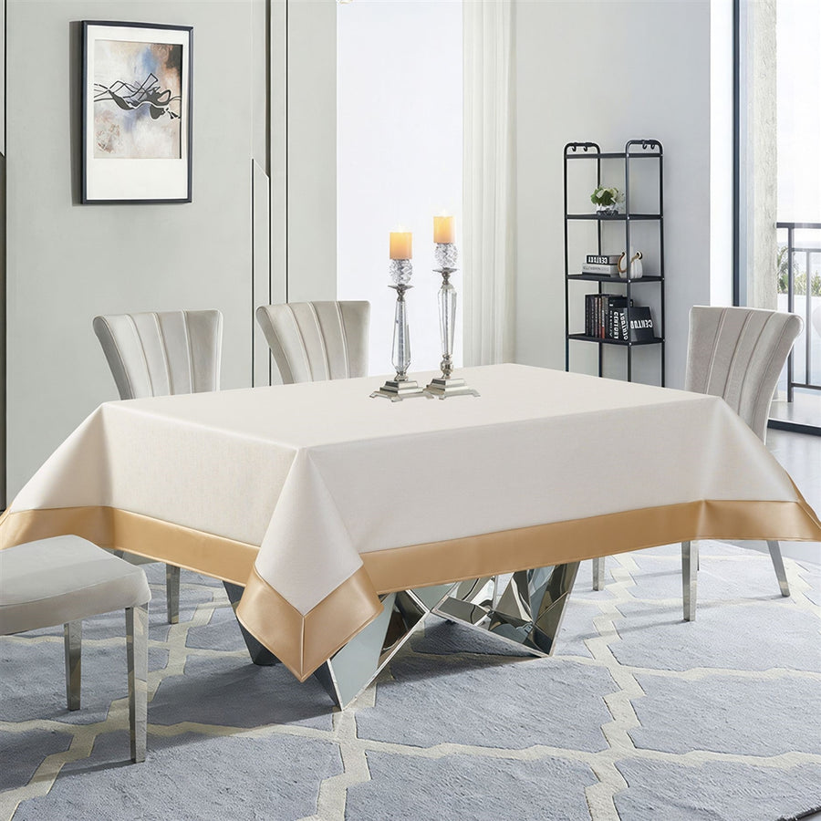 Bedford Ivory and Gold Faux Leather Tablecloth - The Closeout Connection