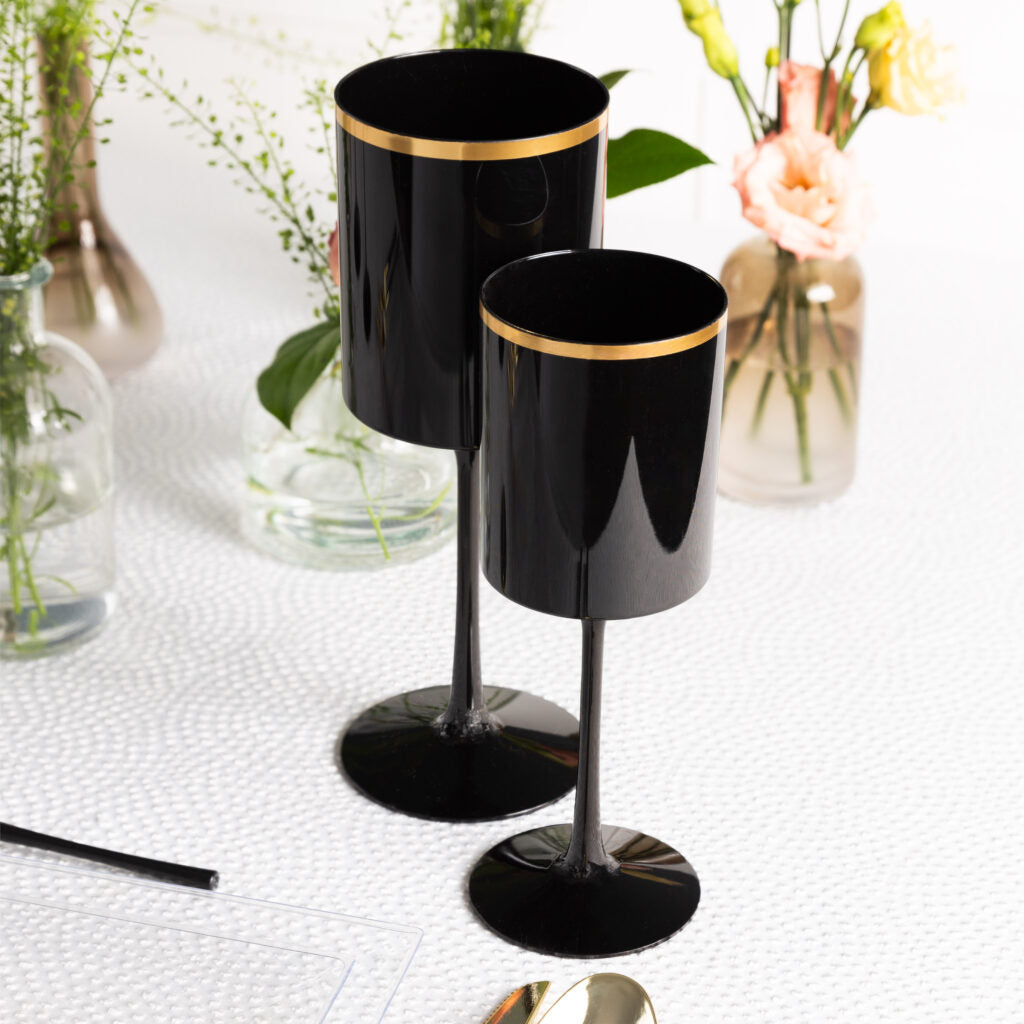 Square Wine Glass with Gold Rim - 5 Count - The Closeout Connection