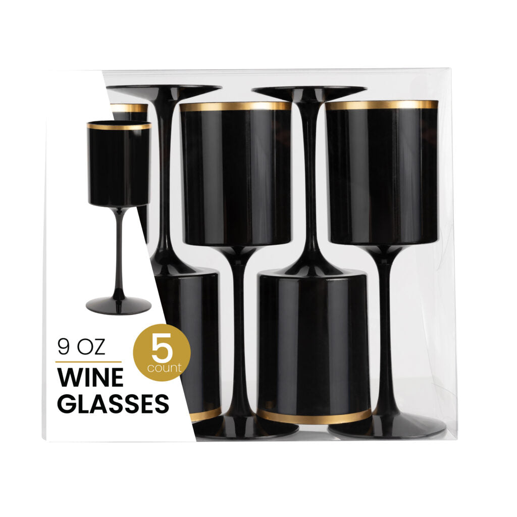 Square Wine Glass with Gold Rim - 5 Count