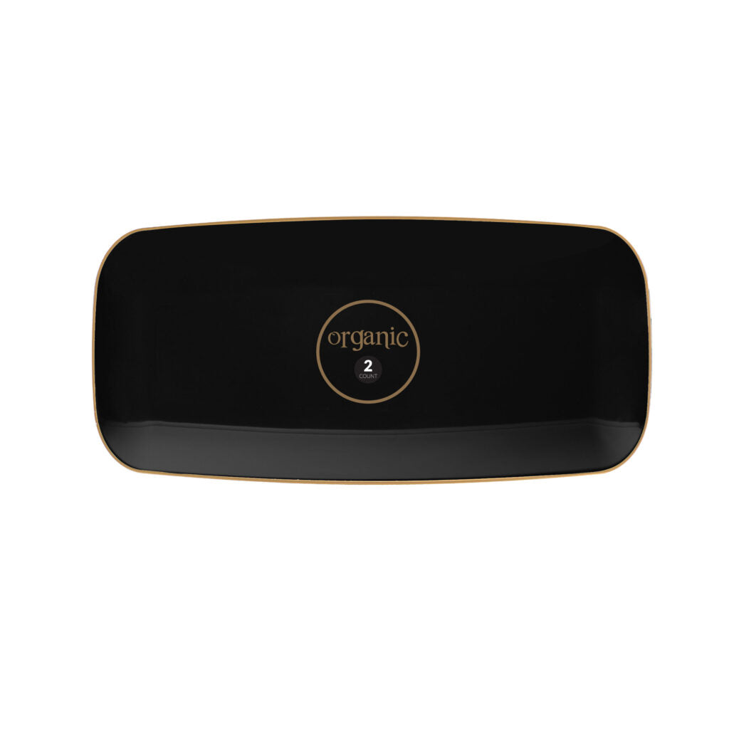 Organic Black Gold Rim Tray Rectangle - 2 Count - The Closeout Connection