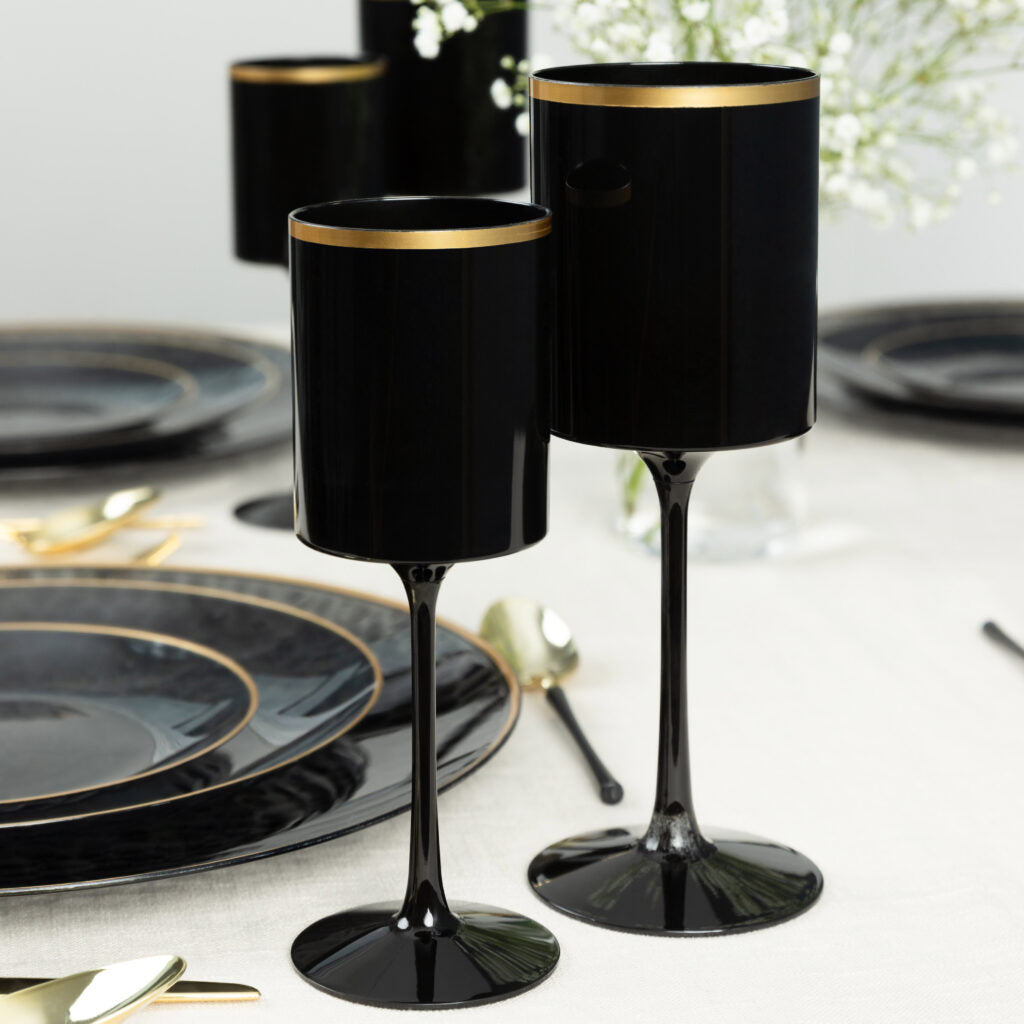 Square Wine Glass with Gold Rim - 5 Count - The Closeout Connection