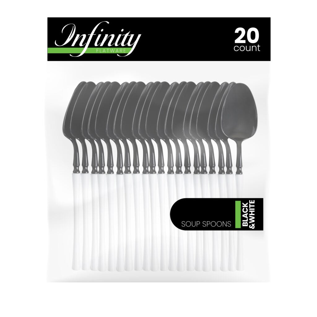 White/Black Soup Spoon - 20 Count