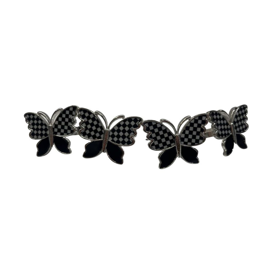 Monarch Black and Silver Checkered Napkin Ring - 4 Count - The Closeout Connection