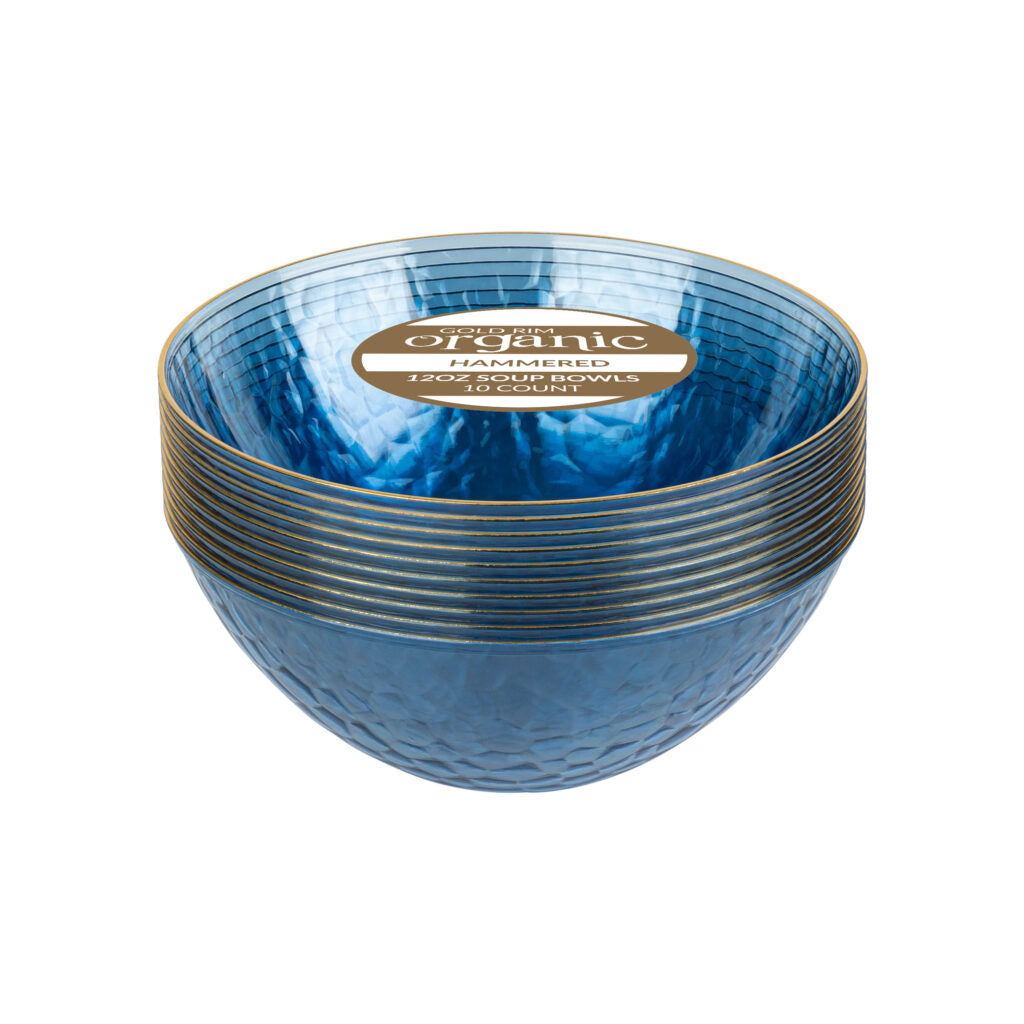 Blue/Gold Rim Soup Bowls - The Closeout Connection