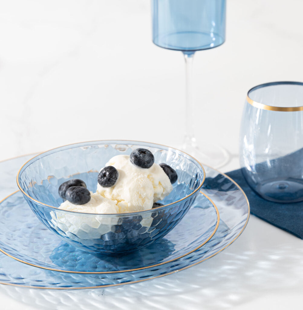 Blue/Gold Rim Soup Bowls - The Closeout Connection