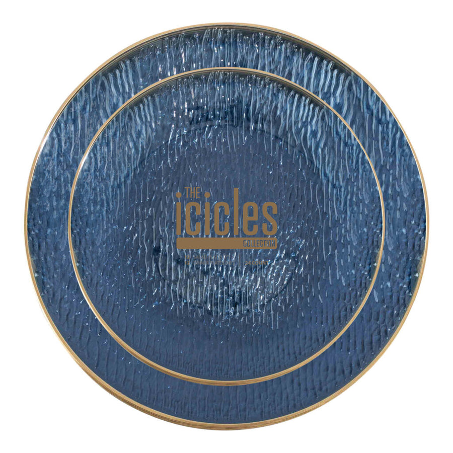 Icicles Gold Rim Combo Plates 7" & 10" - 24 Count - Blue