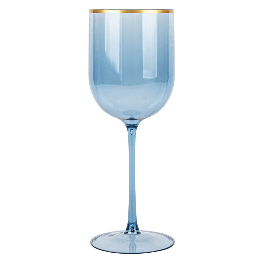 12oz Blue Gold Rim Wine Glasses- 5 Count