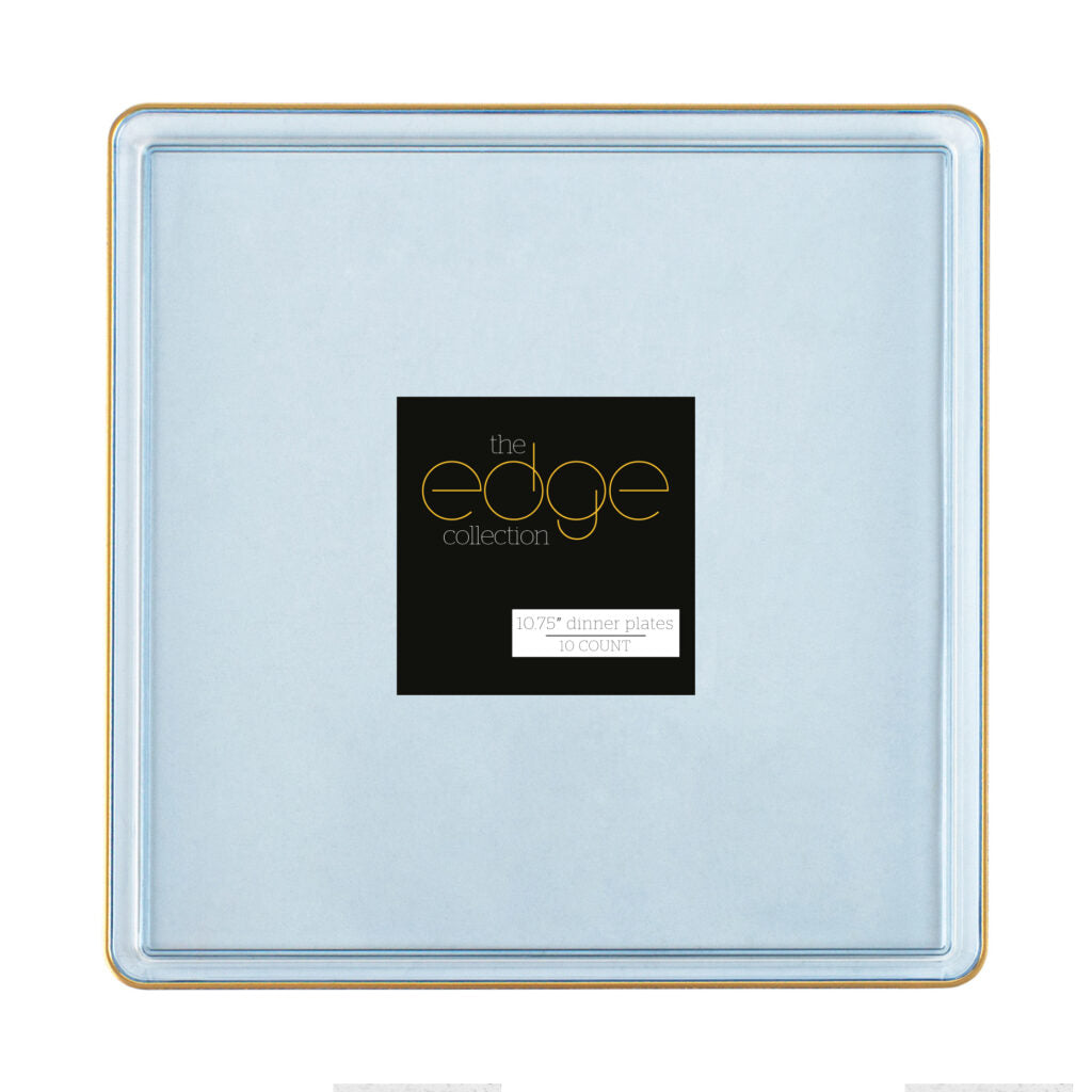 Square Plates Blue Transparent/Gold Rim- 10 Count