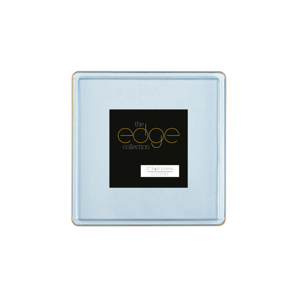 Square Plates Blue Transparent/Gold Rim- 10 Count