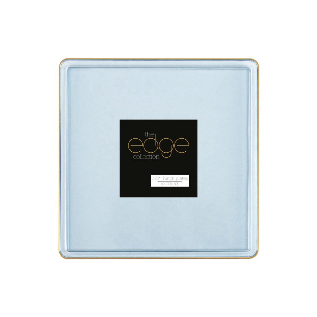 Square Plates Blue Transparent/Gold Rim- 10 Count