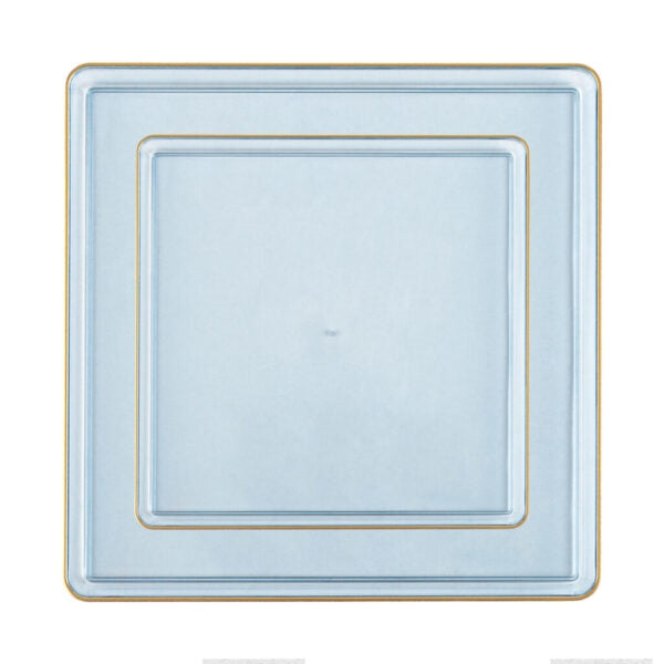 Square Plates Blue Transparent/Gold Rim- 10 Count