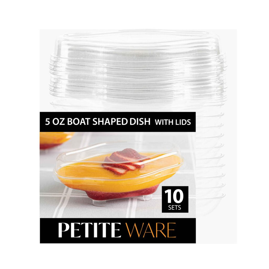 Boat Shape Dish With Flat Lid - 10 Count - The Closeout Connection