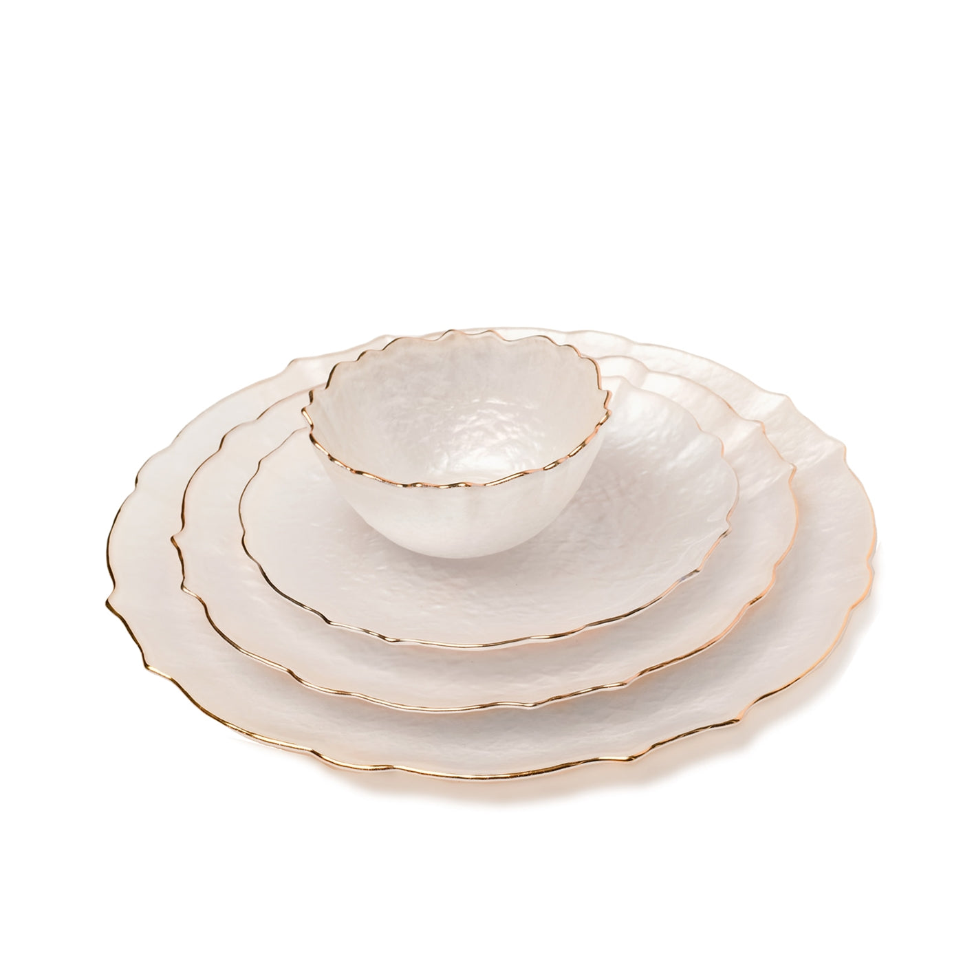 Curved edged Glass Bowl with Gold Rim