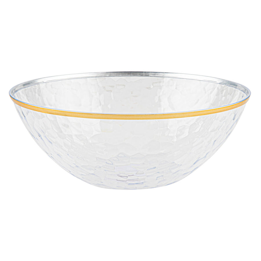 Clear/Gold Rim 112 oz Hammered Salad Bowl - The Closeout Connection