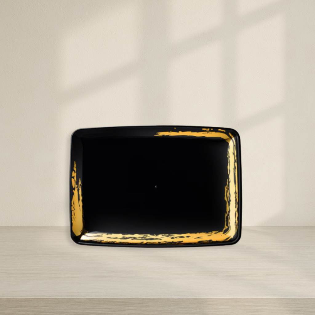 Black & Gold Small Rectangular Serving Tray