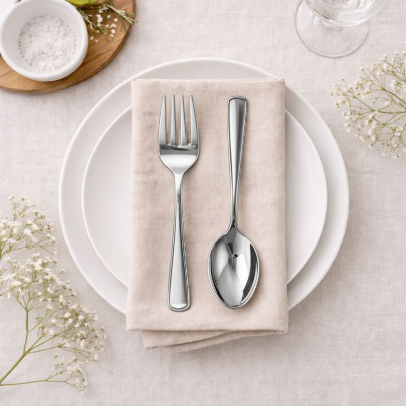 2 Sets Serving Spoon and Fork Set Silver- 4 Count