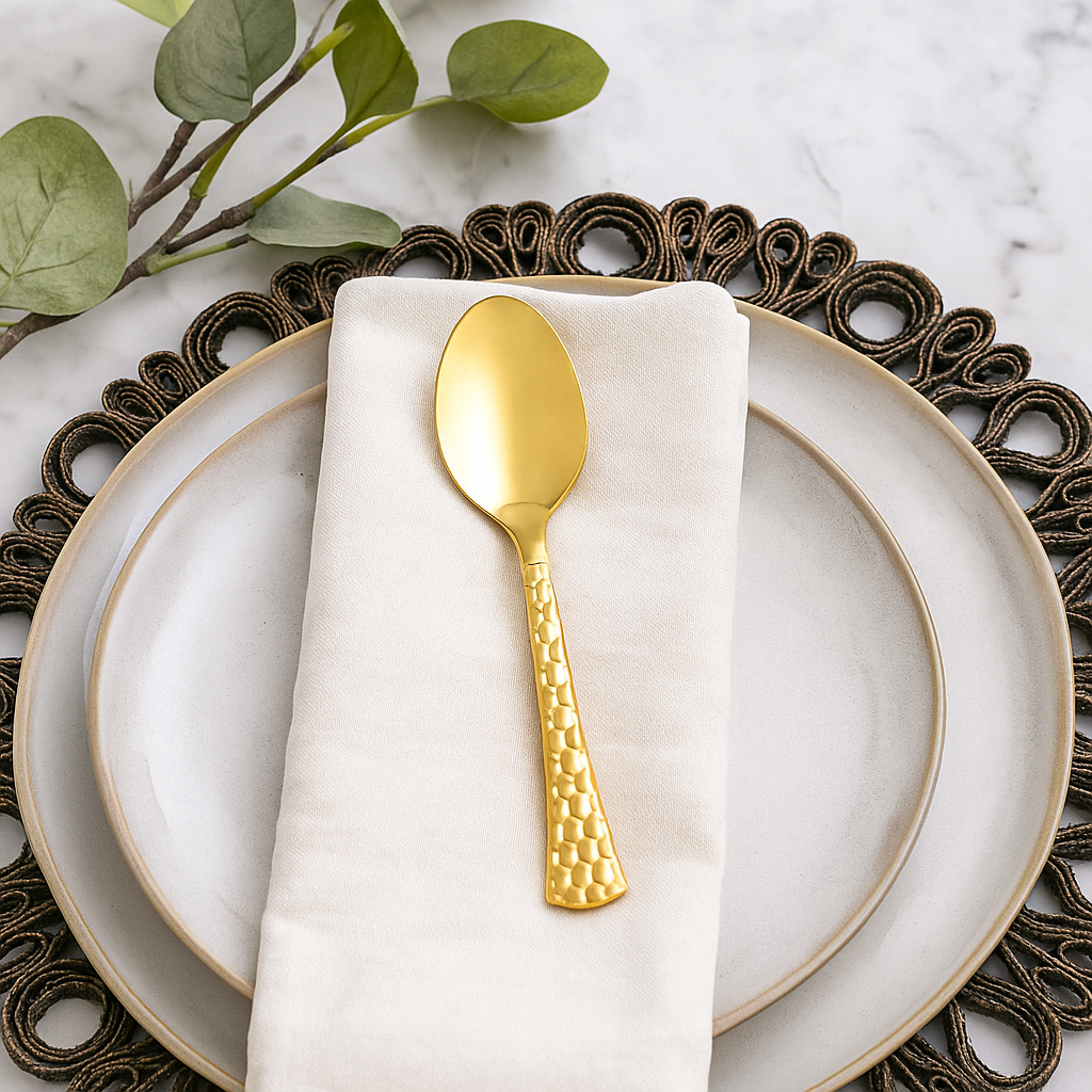 Hammered Soup Spoons Plastic Flatware- 20 Count