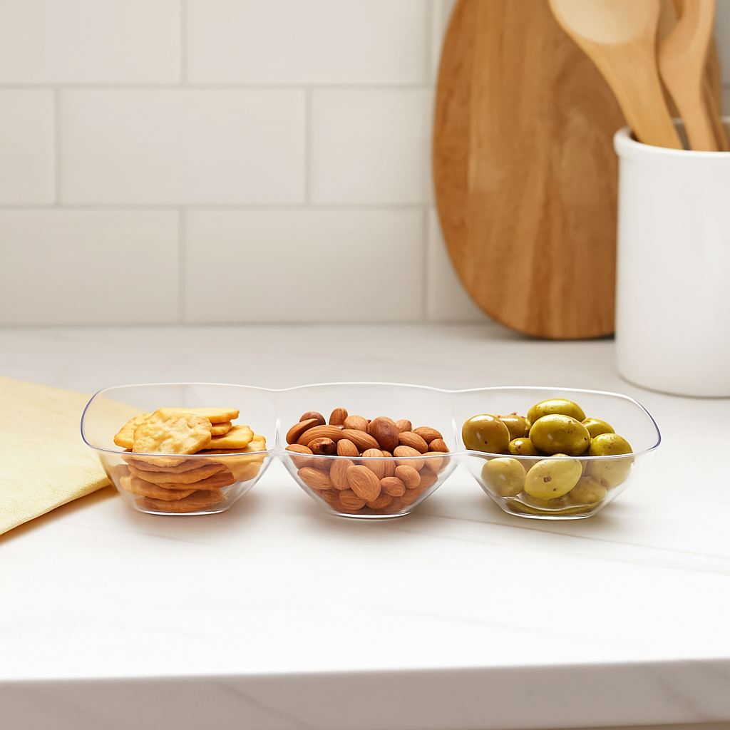 Clear 3 Section Dish - 5 Count