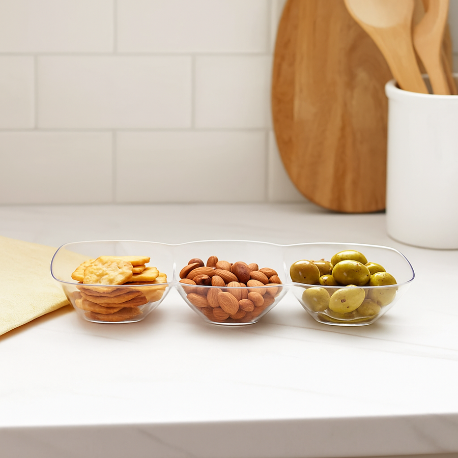 Clear 3 Section Dish - 5 Count - The Closeout Connection