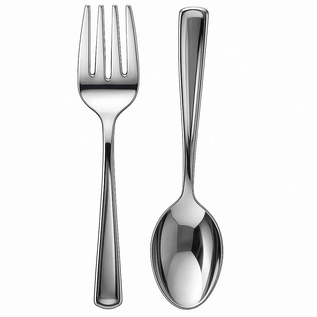 2 Sets Serving Spoon and Fork Set Silver- 4 Count