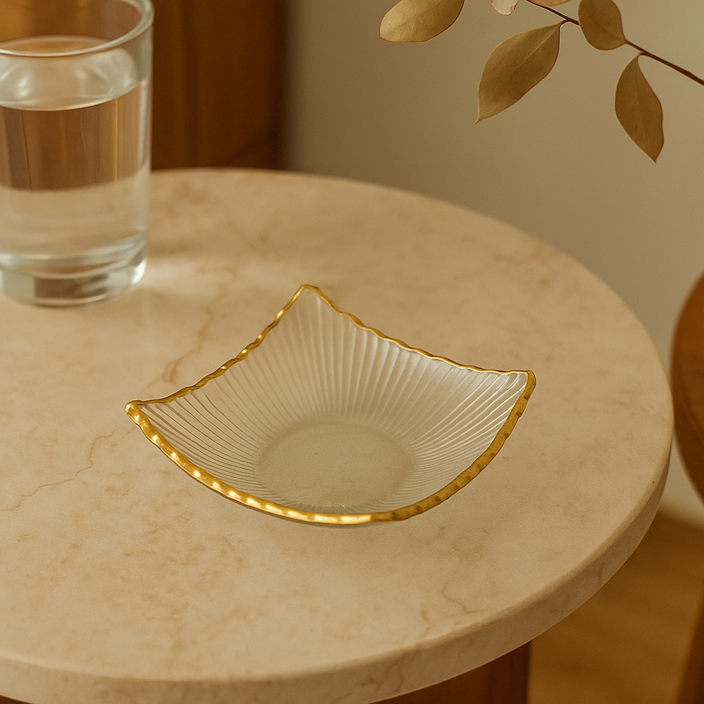 Clear Square Glass Tray with Gold Rim