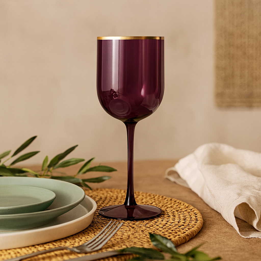 Wine Glasses Purple Gold Rim - 5 Count