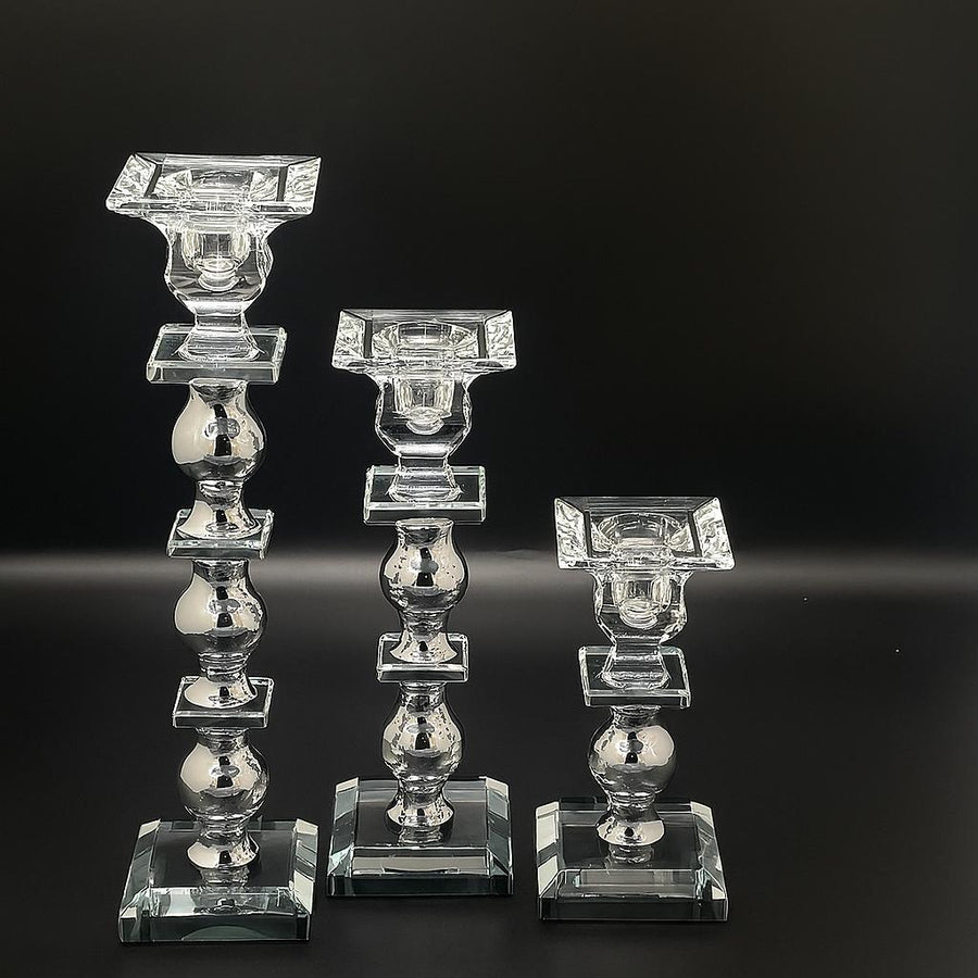 Small Clear-Silver Candle Stick - The Closeout Connection