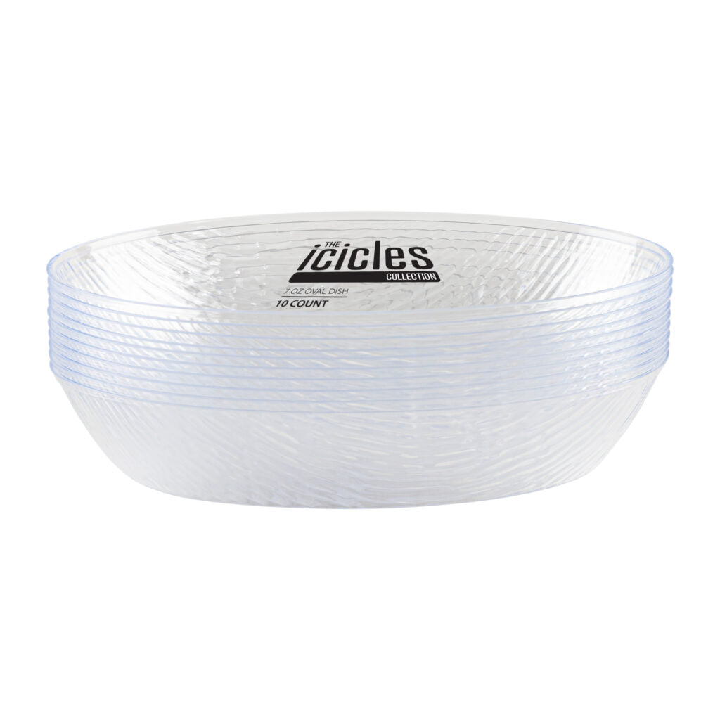 Icicles Clear Oval Bowls - 10 count - The Closeout Connection