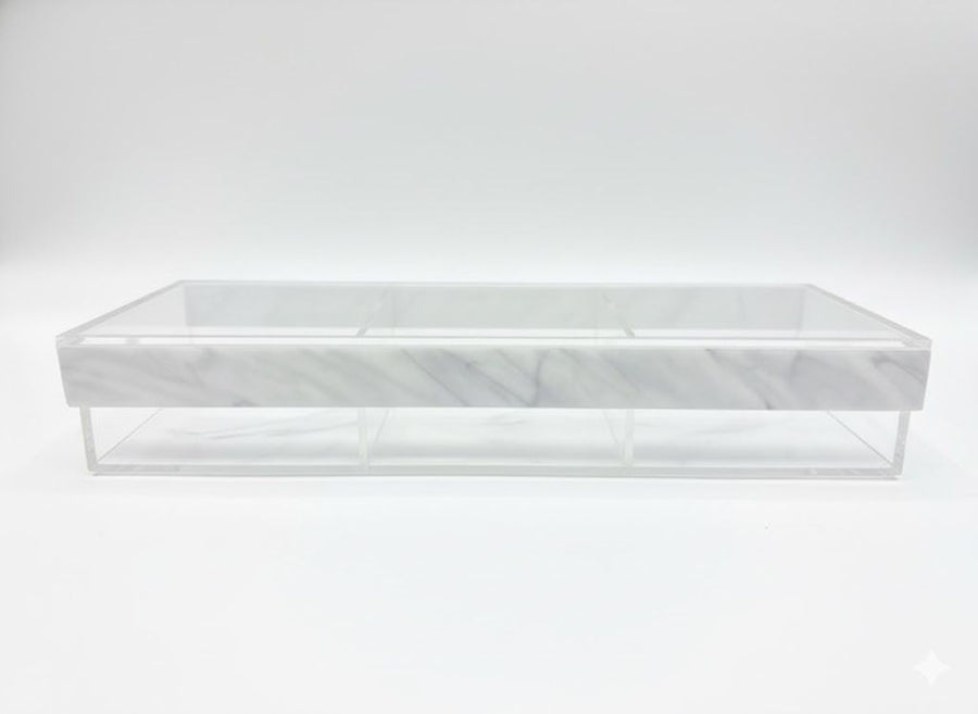 Lucite Decorative Rectangular Container with White Marble Base - The Closeout Connection