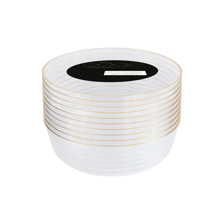Gold Rim Bowls 6 oz - 10 Count - Clear-Gold