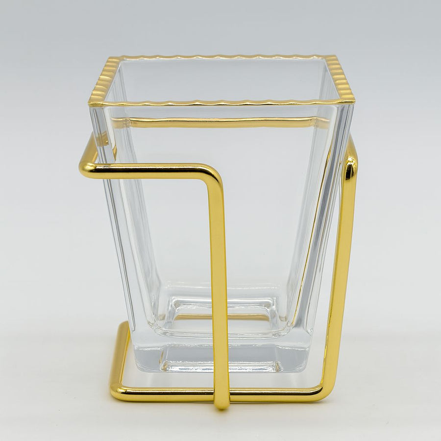 Monte Carlo Gold Rimmed Bowl with Gold Metal Stand - The Closeout Connection