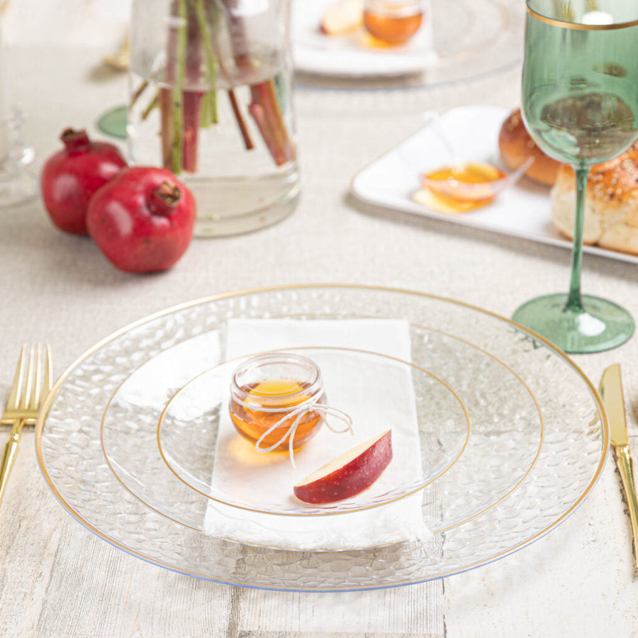 Organic Hammered Plates Gold Rim - 10 Count - Clear